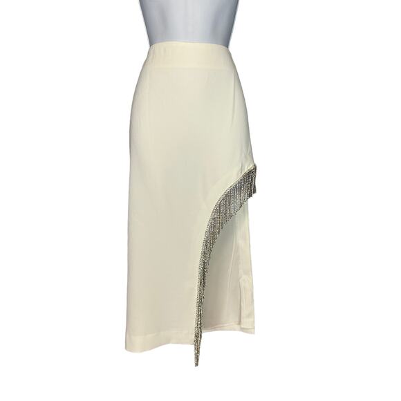 NBD White Rhinestone Fringe Midi Skirt SMALL Side Slit Western Revolve $178 NEW - Picture 8 of 10